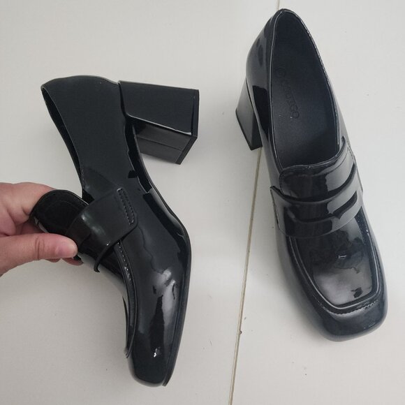 Coutgo Penny Loafers Chunky Block Heels Square Toe Shoes Black Women's Size 8 - Picture 7 of 14